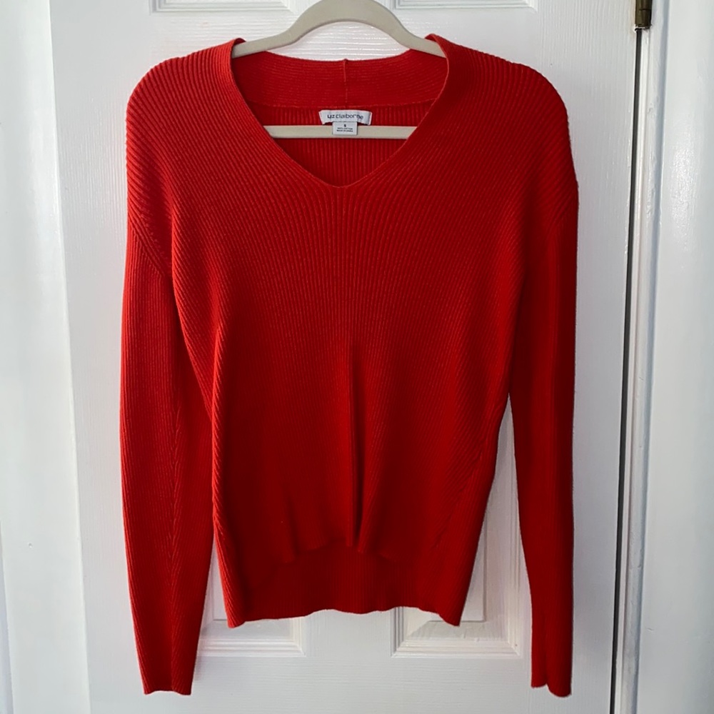 Liz Claiborne | Small 100% Cotton Long Sleeve Orange Ribbed Sweater